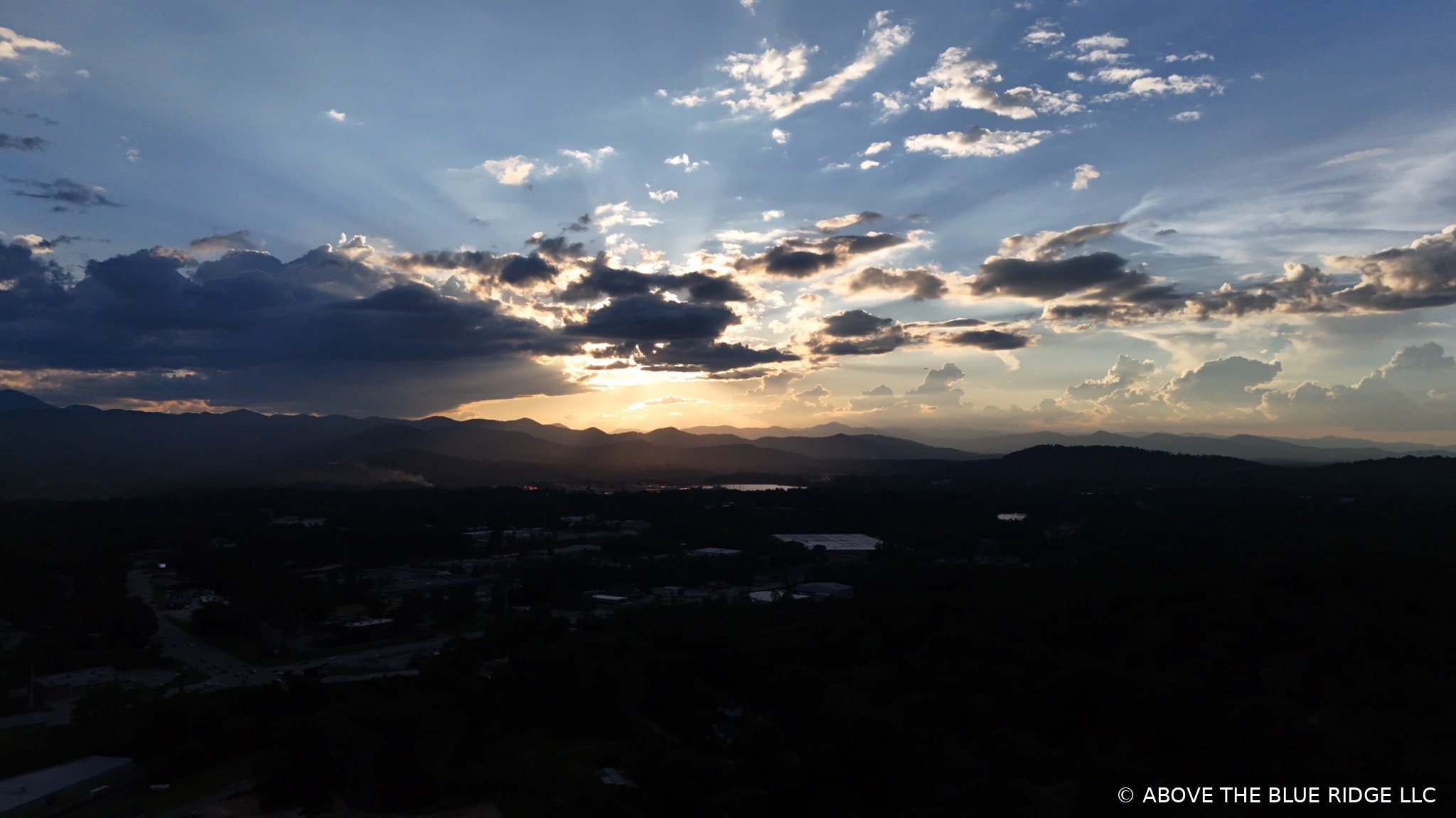 Sunset aerial view over the Blue Ridge region