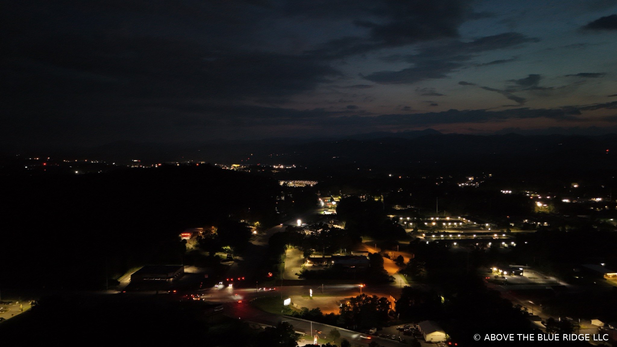 Night aerial photography with city lights